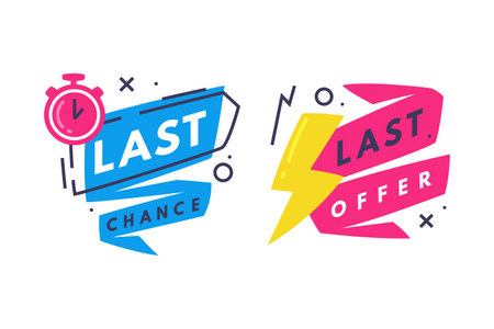 Hot Sale Countdown Badges with Last Offer and Chance Promo Sticker Vector Setのイラスト素材