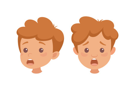 Little Boy Character Face Feeling Different Emotion Vector Setのイラスト素材