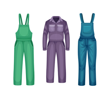 Overalls and Pants with Jacket as Uniform and Workwear Clothes Vector Setのイラスト素材