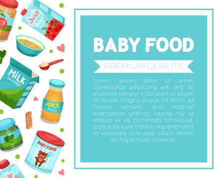 Baby food brochure template. Organic healthy meal for babies card, leaflet, booklet cartoon vectorのイラスト素材