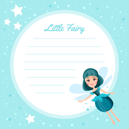 Cute cards with little winged fairy. Lined paper page for notebook, diary, letter, schedule, organizer cartoon vectorのイラスト素材