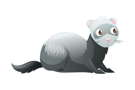Grey Fluffy Ferret with Cute Snout as Home Pet Animal Vector Illustrationのイラスト素材
