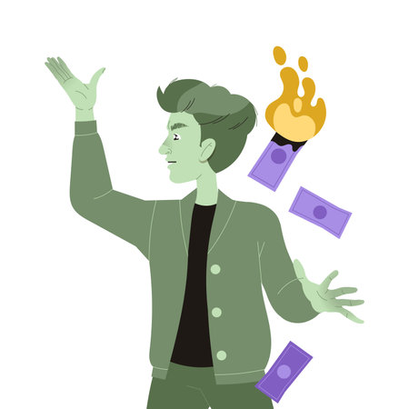 Angry Man Shouting at Somebody for Money Wasting During Food Crisis and Shortage Vector Illustrationのイラスト素材