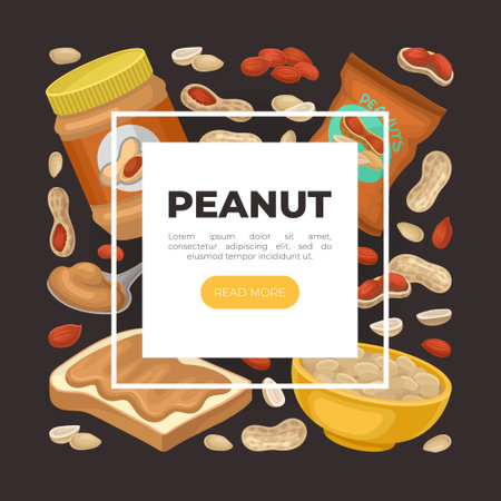 Peanut web banner template. Natural nutritional product landing page, website cartoon vectorのイラスト素材