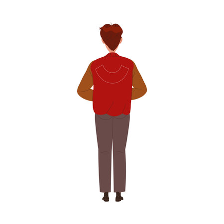 Man Character in Jacket Standing Back View Vector Illustrationのイラスト素材
