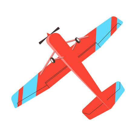 Red and Blue Plane or Airplane with Wings Flying High in the Sky Vector Illustrationのイラスト素材
