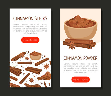Cinnamon Design with Aromatic Spice Sticks and Powder Vector Templateのイラスト素材