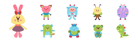 Sewed Stuffed or Fluffy Toys with Animal Vector Setのイラスト素材