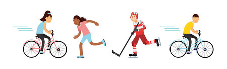 People Characters Doing Different Sport Activity Vector Set