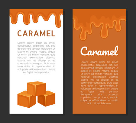 Caramel Banner Design with Brown Sweet Dripping Syrup Vector Templateのイラスト素材