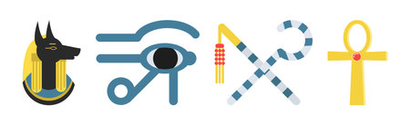 Ancient Egyptian Symbols and Culture Objects Vector Setのイラスト素材