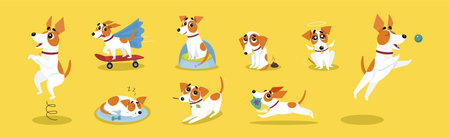 Funny Jack Russell Terrier Doing Different Activity Vector Setのイラスト素材