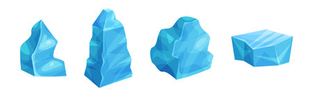 Ice Pieces or Cold Frozen Blocks Vector Setのイラスト素材