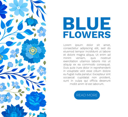 Blue Flowers Banner Design with Blooming Flora and Twigs Vector Templateのイラスト素材