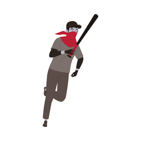 Crime with Man Criminal Escaping with Bat Vector Illustrationのイラスト素材