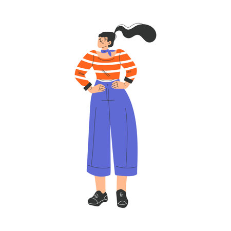 Typical French Woman Character Standing and Smiling Vector Illustrationのイラスト素材