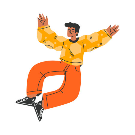 Happy Man Character Rejoicing and Cheering Having Positive Mood Vector Illustrationのイラスト素材