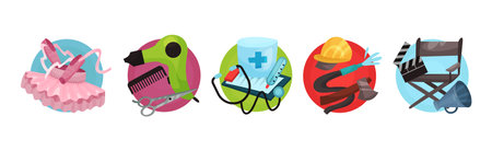 Symbols of Different Occupations Arranged in Circle Vector Setのイラスト素材