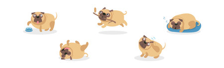 Cute Pug Dog and Canine with Wrinkled Snout Vector Setのイラスト素材