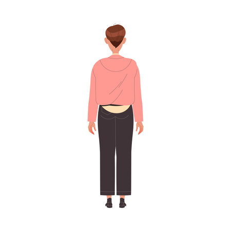 Man Character in Pink Hoody Standing Back View Vector Illustrationのイラスト素材
