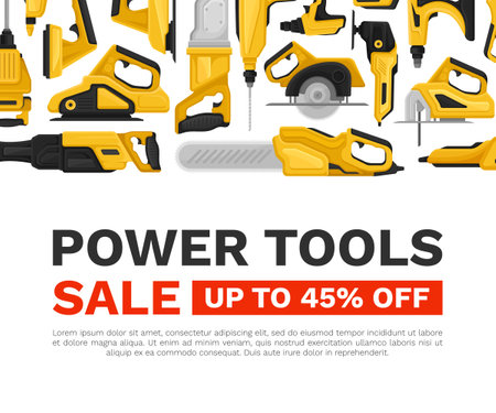 Power Tools Banner Design with Building Instrument Vector Templateのイラスト素材