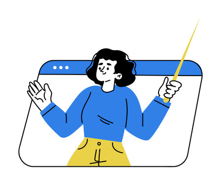 Woman University Professor with Pointer Teaching on Web Platform Vector Illustrationのイラスト素材