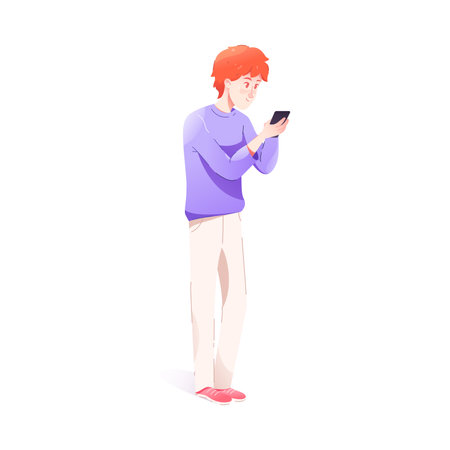 Young Man Using Smartphone as Mobile Device Vector Illustrationのイラスト素材