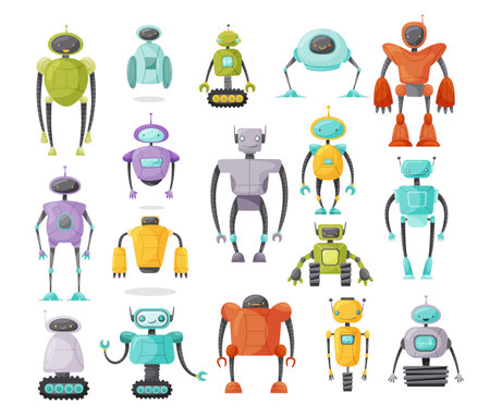 Cute Humanoid or Robot with Antenna as Artificial Intelligence Vector Setのイラスト素材