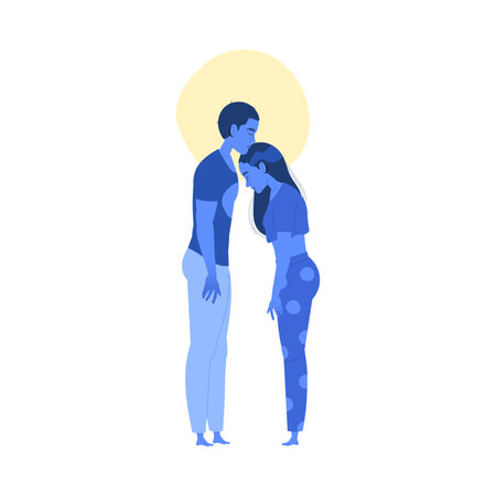 Sleeplessness with Standing Man and Woman Suffer from Insomnia and Sleep Disorder Vector Illustrationのイラスト素材