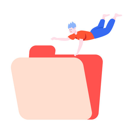 Tiny Man Character with Huge Computer Folder Vector Illustrationのイラスト素材