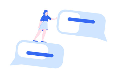 Tiny Woman Character at Huge Chat Messenger Window Vector Illustrationのイラスト素材