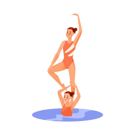 Woman Character Doing Water Sport Activity with Acrobatics Vector Illustrationのイラスト素材
