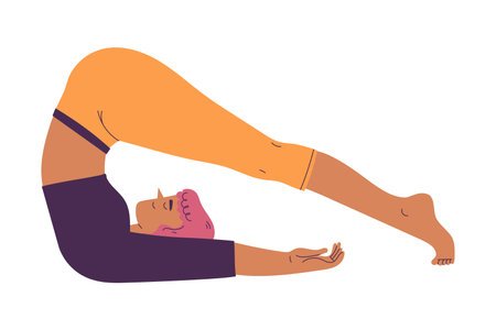Young Woman Character Yoga Practicing Standing in Asana Vector Illustrationのイラスト素材