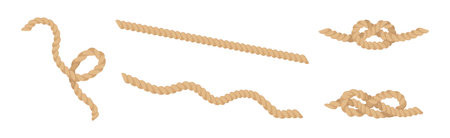 Jute Hemp Rope Cord Curved Pieces and Knot Vector Setのイラスト素材