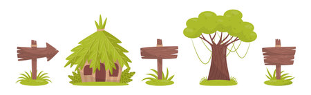 Tropical Jungle Landscape Design Elements Vector Setのイラスト素材