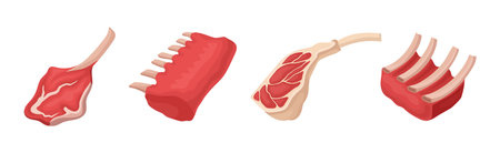 Different Meat Product with Beef Rib Cuts Vector Setのイラスト素材
