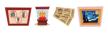 Museum Ancient Artifacts and Archaeological Exhibit Elements Vector Setのイラスト素材