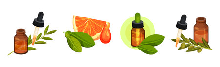 Cosmetic and Essential Oil with Pipette Drop and Vial Vector Setのイラスト素材