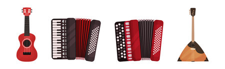 Musical Instrument with Accordion, Guitar and Balalaika Vector Setのイラスト素材