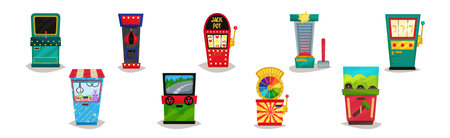Arcade Game Machine and Amusement Equipment Vector Setのイラスト素材