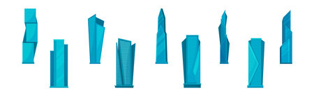 Blue Glass Skyscraperd as High-rise Tower Office Building Vector Setのイラスト素材