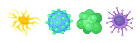 Bacteria and Germs Colorful Microorganisms and Disease Causing Microbe Vector Setのイラスト素材