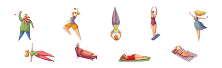 Woman Characters Doing Different Activity Enjoying Life Vector Setのイラスト素材
