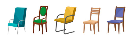 Chair as Seat and Piece of Furniture Vector Setのイラスト素材