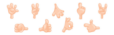Cartoon Hands Showing Different Gestures Vector Setのイラスト素材
