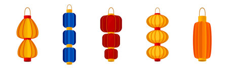 Chinese Lantern Made of Paper or Silk Vector Setのイラスト素材