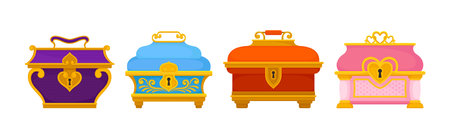 Casket or Jewelry Box as Decorated Small Container Vector Setのイラスト素材