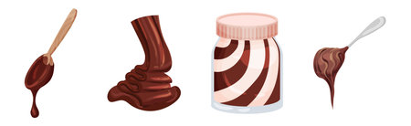 Chocolate Sweet Paste for Spreading on Bread and Toast Vector Setのイラスト素材