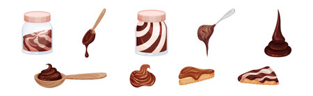 Chocolate Sweet Paste for Spreading on Bread and Toast Vector Setのイラスト素材