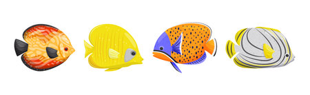 Exotic Tropical Fish of Different Shapes and Colors Vector Setのイラスト素材